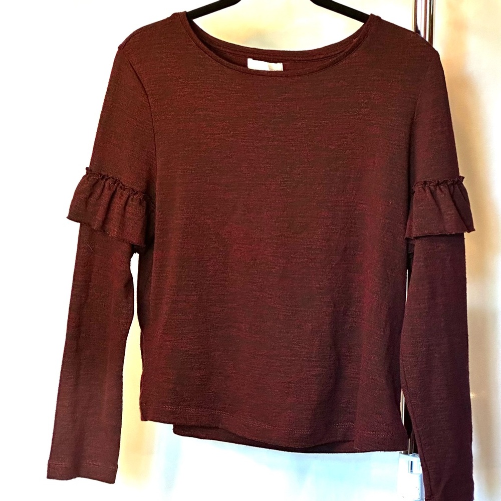 14th & Union Maroon Long Sleeve Ruffle Top